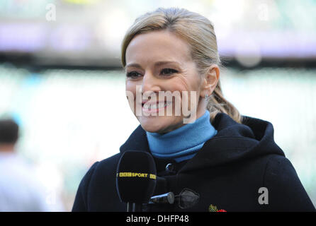 GABBY LOGAN BBC TV-MODERATORIN TWICKENHAM LONDON ENGLAND 9. November 2013 Stockfoto