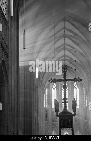 Löwen - SEPTEMBER 3: Presbyterium und Kreuz des St. Peters Dom und Strahlen der Morgensonne Stockfoto