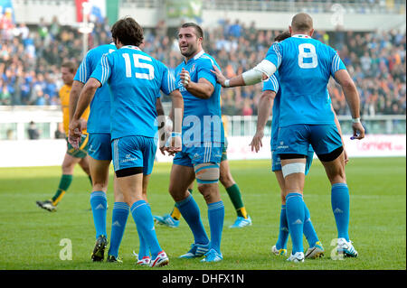 Turin, Italien. 9. November 2013. Italien-Spieler feiern während der Rugby-Testspiel zwischen Italien und Australien im Stadio Olimpico am 9. November 2013 in Turin, Italy.Photo: Filippo Alfero/NurPhoto Credit: Filippo Alfero/NurPhoto/ZUMAPRESS.com/Alamy Live News Stockfoto