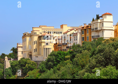 Ansicht der typischen Gebäude des Monaco-Ville im Fürstentum Monaco. Stockfoto