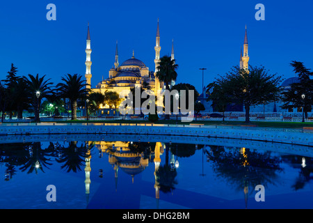 Blaue Moschee spiegelt sich am Pool, Istanbul, Türkei Stockfoto