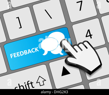 Feedback-Button Tastatur mit Maus-Hand-Cursor-Vektor-illustration Stockfoto