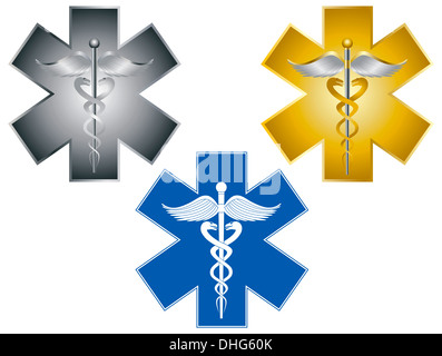 Stern des Lebens Caduceus medizinischen Symbol für Health Care Organisationen Krankenwagen isoliert auf weißem Hintergrund Illustration Stockfoto