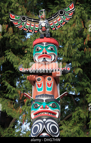 Kanada, Vancouver, Stanley Park, Totempfahl, Aborigine-Kunst, Stockfoto