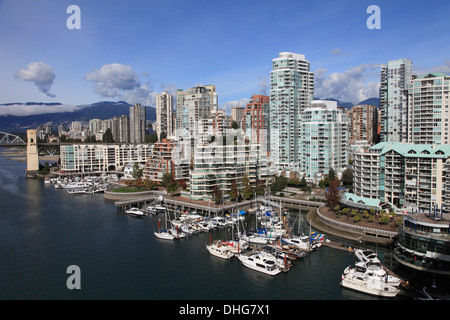 Kanada, Vancouver, Skyline, False Creek, Marina, Boote, Stockfoto