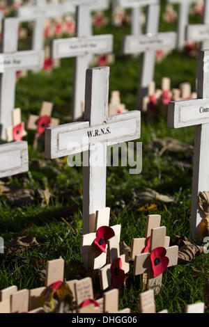 Ein Kreuz, gewidmet dem Andenken von Mitgliedern der Royal Naval Service Damen (der ZAUNKÖNIG). Veteranen entnommen in den Streitkräften zu ihrer gefallenen Kameraden erinnern. Stockfoto