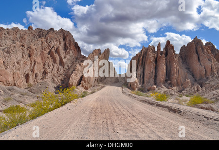 Straße zwischen den Felsen in den Anden. Cafayate. Provinz Salta. Argentinien Stockfoto