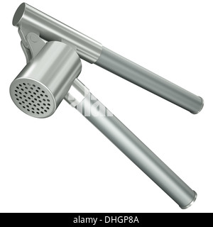 Knoblauchpresse isoliert auf einem weißen Hintergrund. 3D Render. Stockfoto