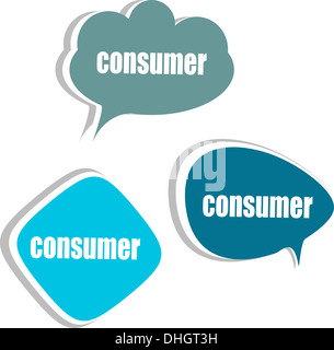 Verbraucher-Wort über moderne Banner Design-Vorlage. Satz von Aufklebern, Etiketten, Tags, Wolken Stockfoto