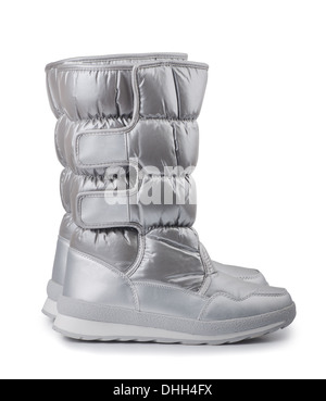 Paar Silber Winter Schneeschuhe isoliert auf weiss Stockfoto