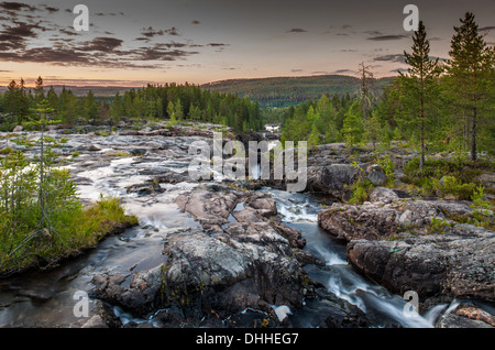 Fluss fließt durch Schlucht, Storforsen, Lappland, Schweden Stockfoto