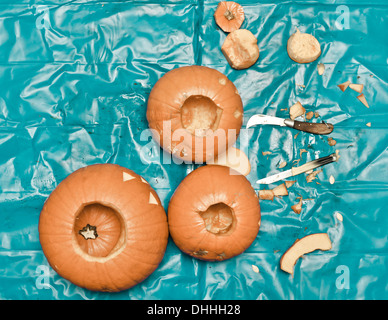 Still Life-Bild der Kürbisse für Halloween geschnitzt werden Stockfoto