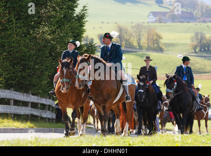 Leonhardiritt Prozession, Wildsteig, Pfaffenwinkel Region, Upper Bavaria, Bavaria, Germany Stockfoto