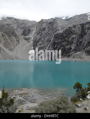 Blick auf Laguna 69, in der Cordillera Blanca, Huascaran Nationalpark Huaraz, Peru Stockfoto