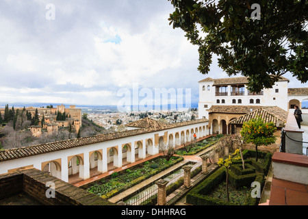 Generalife Palast Übersicht. Alhambra, Granada, Spanien Stockfoto