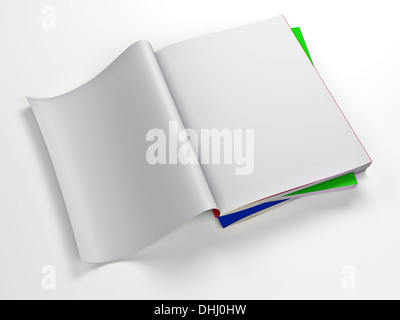 Magazin leer Seitenvorlage isoliert auf weißem Hintergrund Stockfoto
