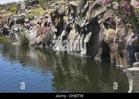 Wand aus geschliffenen basalt Stockfoto