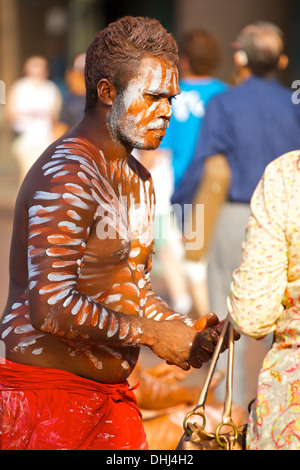 Aborigines Straße Entertainer am Circular Quay Ferry Wharf, Sydney, Australien. Stockfoto