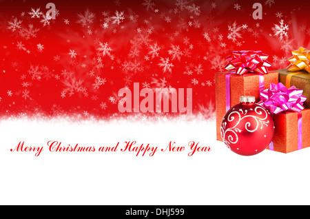 Frohe Weihnachten und Happy New Year Hintergrund mit Weihnachtsgeschenke Stockfoto