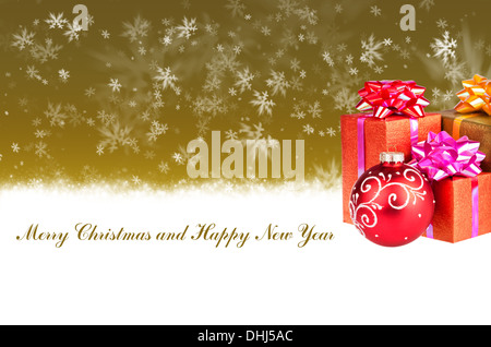 Frohe Weihnachten und Happy New Year Hintergrund mit Weihnachtsgeschenke Stockfoto