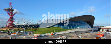 Umlaufbahn Turm Olympiastadion und aquatischen Pools bei älteren Bauarbeiten Stockfoto