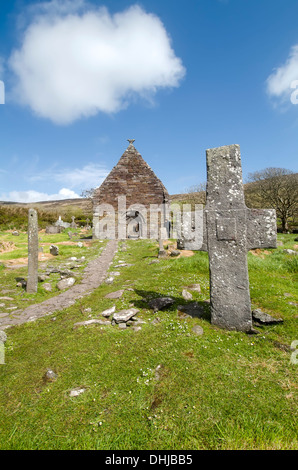 Kilmalkedar Kirche und Friedhof, Slea Head Drive, Dingle, Irland Stockfoto