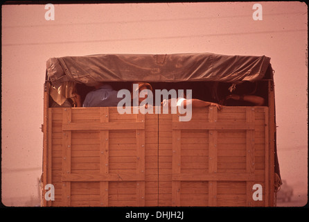 Dieses Bild zeigt Menschen, die während eines Staubsturms Zuflucht suchen, und zeigt die extremen Wetterbedingungen, die in den 1930er Jahren in den von der Dust Bowl betroffenen Gebieten aufgetreten sind Stockfoto