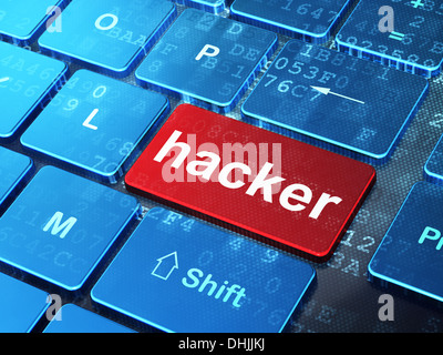 Schutzkonzept: Hacker auf Computer Tastatur Hintergrund Stockfoto