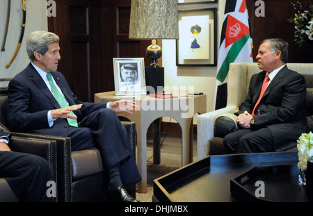 Secretary Kerry spricht mit dem jordanischen König Abdullah II in Amman Stockfoto