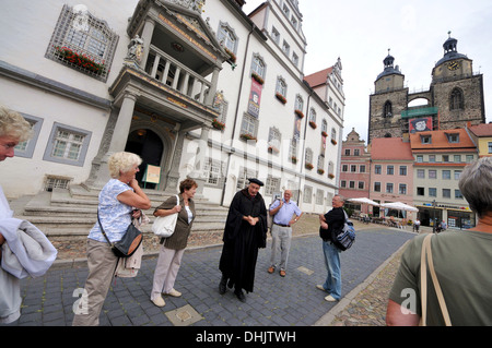 Markt mit Rathaus und St. Marien Kirche, Lutherstadt Wittenberg, Sachsen-Anhalt, Deutschland, Europa Stockfoto