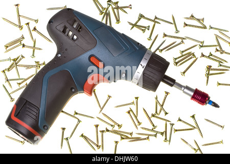 Bohrer-Schraubendreher elektrische Speicher und Schrauben Stockfoto