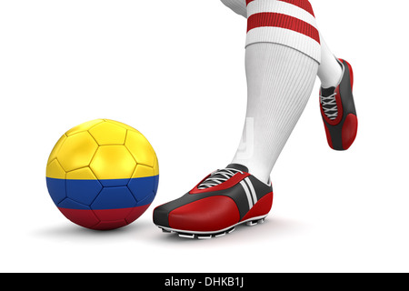 Mann und Soccer Ball mit kolumbianischen Flagge (Clipping-Pfad enthalten) Stockfoto