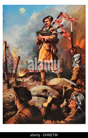 Piper von Loos Daniel Laidlaw VC. Marschieren entlang des Grabens Brüstung seinen Dudelsack zu spielen, bis er verwundet wurde. WW1 Stockfoto
