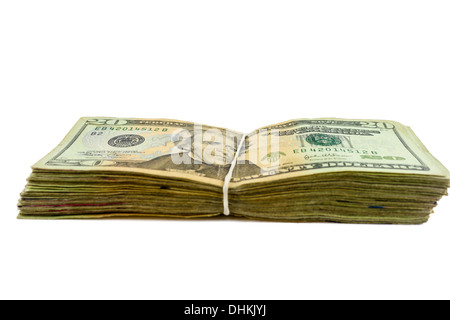 Stock Bild von zwanzig Dollar Rechnungen isoliert auf weiss Stockfoto