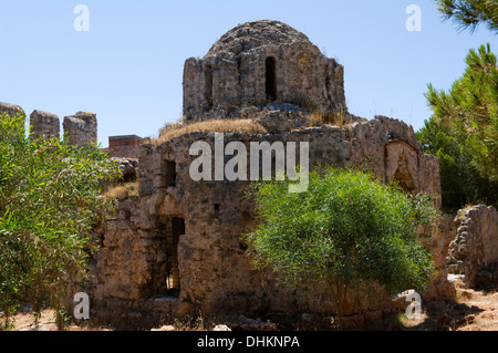 Ruinen der byzantinischen Kirche der Rotonda in der seldschukischen und osmanischen Festung von Alanya, Mittelmeerküste der Türkei Stockfoto