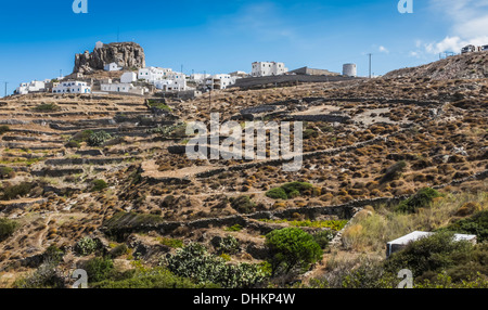 Die Chora von amargos, mit Blick auf katapola Insel Amorgos om, Kykladen, Griechenland Stockfoto