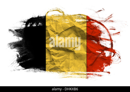 Belgien-Flagge auf Grunge zerknittertes Papier. Stockfoto