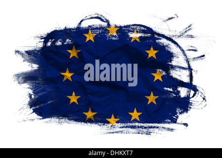 EU-Flagge auf zerknüllte Papier Textur. Alten Recyclingpapier Hintergrund. Stockfoto