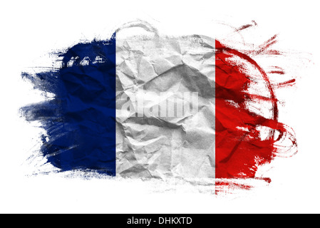 Frankreich Flagge auf zerknüllte Papier Textur. Alten Recyclingpapier Hintergrund. Stockfoto