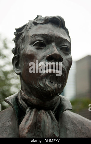 Büste von Jean-Baptiste Pointe DuSable, Gründer von Chicago, Michigan Avenue, Downtown Chicago, Illinois, USA Stockfoto