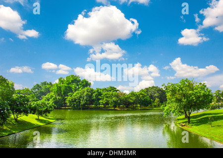 Grünanlage mit blauen Himmel Wolke im freien Stockfoto