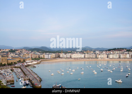 Panoramablick auf der Bucht Concha, Donostia - San Sebastián, Baskenland Stockfoto