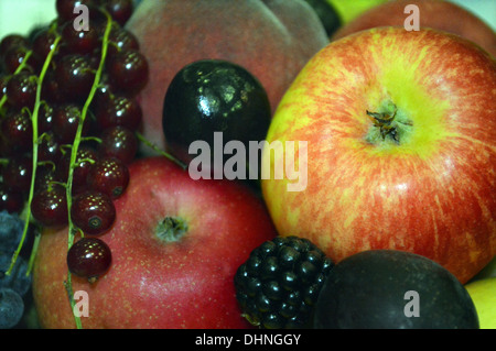 Nahaufnahme von einer Anzeige gemischte Früchte in Harrogate Herbst Blume zeigen Yorkshire Stockfoto