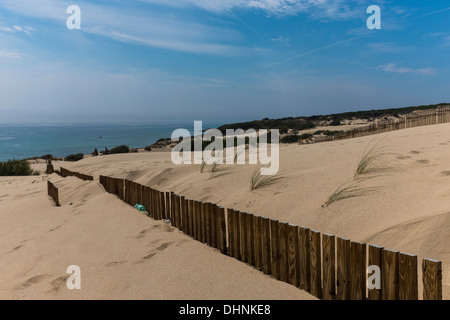 Sanddünen am Playa Valdevaqueros in Tarifa, Südspanien. Stockfoto