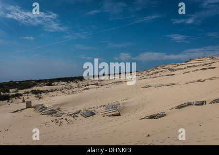 Sanddünen am Playa Valdevaqueros in Tarifa, Südspanien. Stockfoto