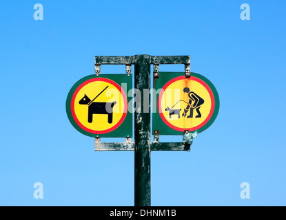 isolierte Twin Schild mit Haustier Einschränkungen am Eingang zum Strand Stockfoto