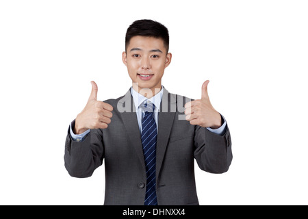 Porträt eines Geschäftsmannes Daumen auftauchen Stockfoto