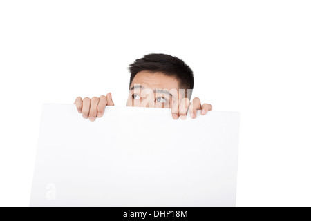 Junger Geschäftsmann Holding leeres Papier Stockfoto