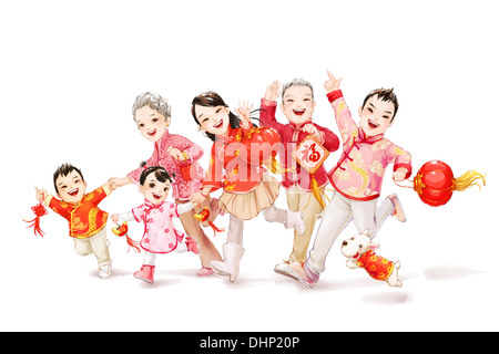 Große Familie feiert Chinesisches Neujahr Stockfoto