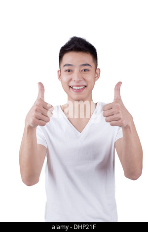 Porträt eines Geschäftsmannes Daumen auftauchen Stockfoto